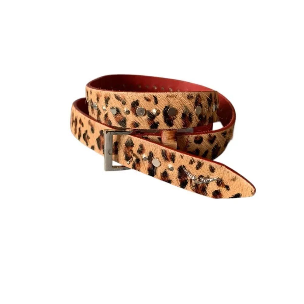 Zadig & Voltaire pony hair & leather leopard print stud HAND MADE Belt sz L